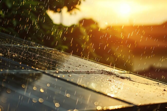 Solar panel in California rain